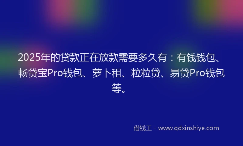 2025年的贷款正在放款需要多久有：有钱钱包、畅贷宝Pro钱包、萝卜租、粒粒贷、易贷Pro钱包等。
