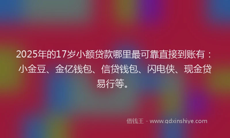 2025年的17岁小额贷款哪里最可靠直接到账有：小金豆、金亿钱包、信贷钱包、闪电侠、现金贷易行等。
