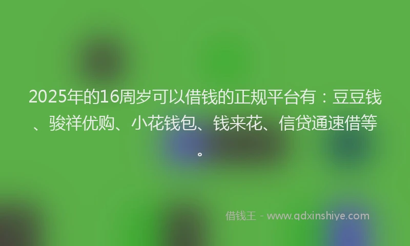 2025年的16周岁可以借钱的正规平台有：豆豆钱、骏祥优购、小花钱包、钱来花、信贷通速借等。
