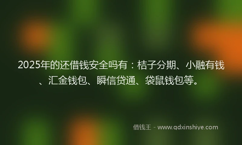 2025年的还借钱安全吗有：桔子分期、小融有钱、汇金钱包、瞬信贷通、袋鼠钱包等。