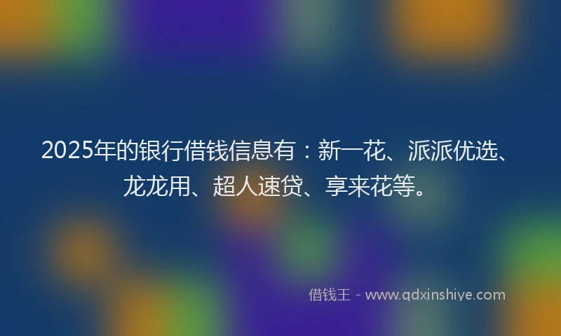 2025年的银行借钱信息有：新一花、派派优选、龙龙用、超人速贷、享来花等。