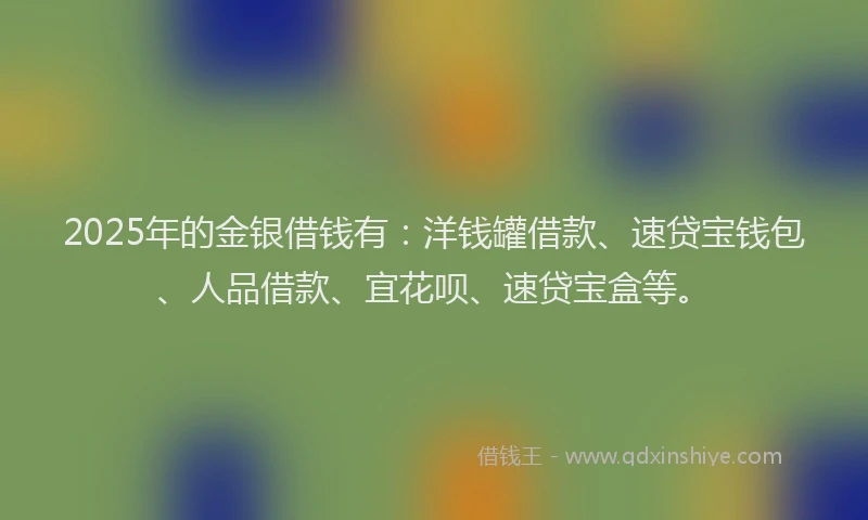 2025年的金银借钱有:洋钱罐借款、速贷宝钱包、人品借款、宜花呗、速贷宝盒等。
