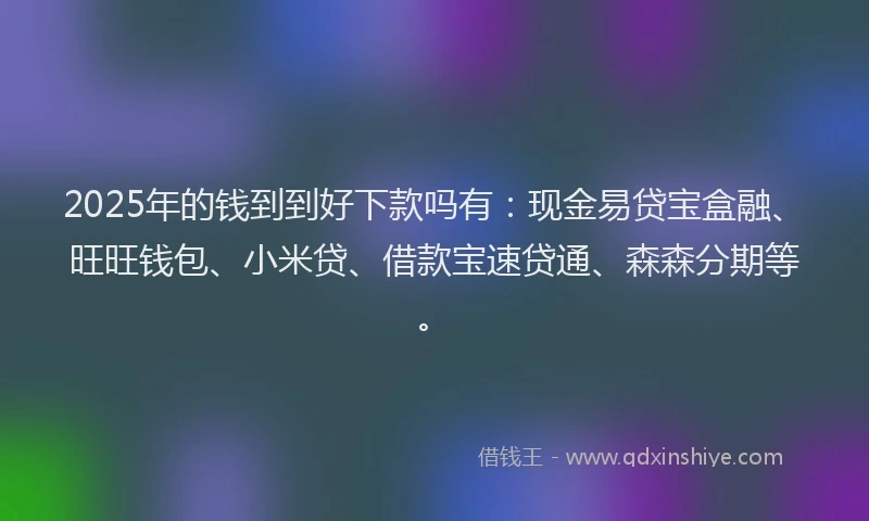 2025年的钱到到好下款吗有：现金易贷宝盒融、旺旺钱包、小米贷、借款宝速贷通、森森分期等。
