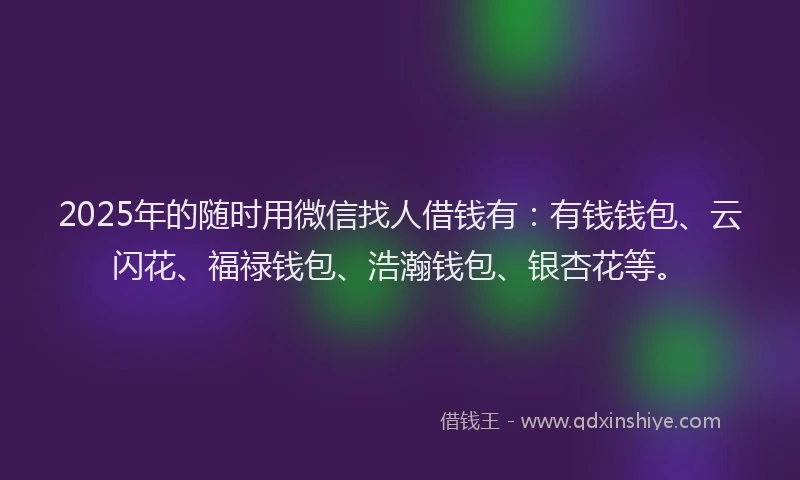 2025年的随时用微信找人借钱有：有钱钱包、云闪花、福禄钱包、浩瀚钱包、银杏花等。