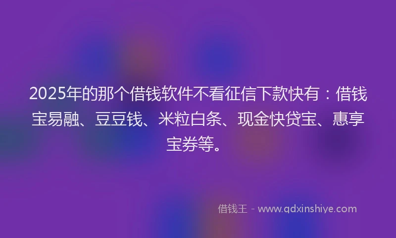2025年的那个借钱软件不看征信下款快有：借钱宝易融、豆豆钱、米粒白条、现金快贷宝、惠享宝券等。