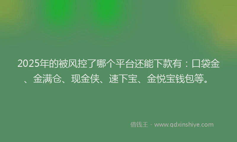 2025年的被风控了哪个平台还能下款有：口袋金、金满仓、现金侠、速下宝、金悦宝钱包等。