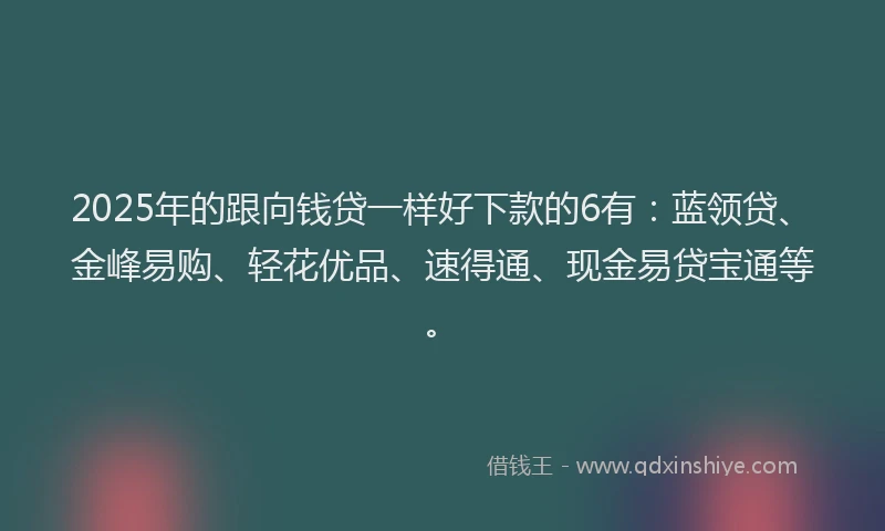 2025年的跟向钱贷一样好下款的6有:蓝领贷、金峰易购、轻花优品、速得通、现金易贷宝通等。