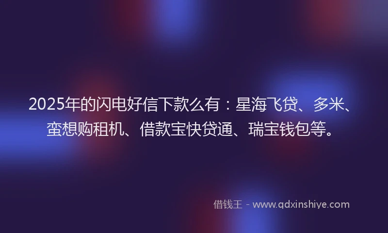 2025年的闪电好信下款么有：星海飞贷、多米、蛮想购租机、借款宝快贷通、瑞宝钱包等。