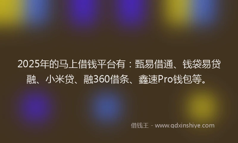 2025年的马上借钱平台有：甄易借通、钱袋易贷融、小米贷、融360借条、鑫速Pro钱包等。