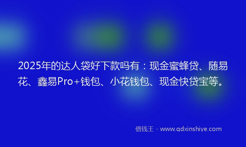 2025年的达人袋好下款吗有：现金蜜蜂贷、随易花、鑫易Pro+钱包、小花钱包、现金快贷宝等。