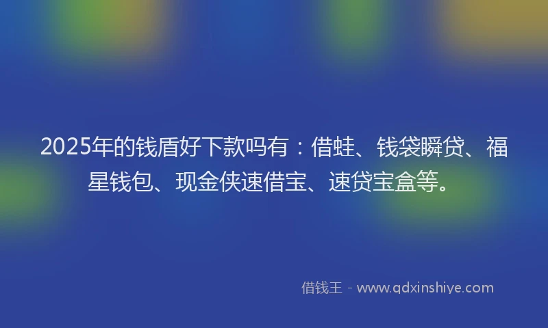 2025年的钱盾好下款吗有：借蛙、钱袋瞬贷、福星钱包、现金侠速借宝、速贷宝盒等。