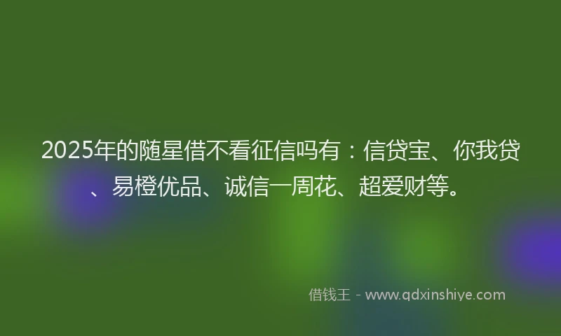 2025年的随星借不看征信吗有：信贷宝、你我贷、易橙优品、诚信一周花、超爱财等。