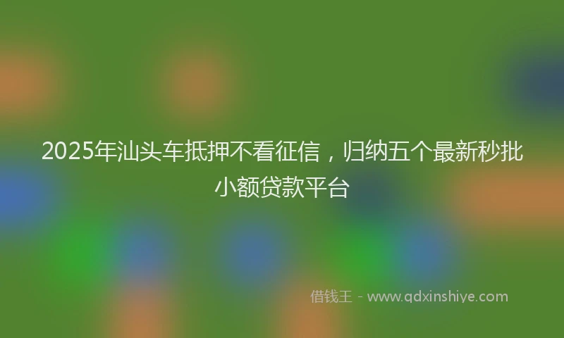 2025年汕头车抵押不看征信，归纳五个最新秒批小额贷款平台