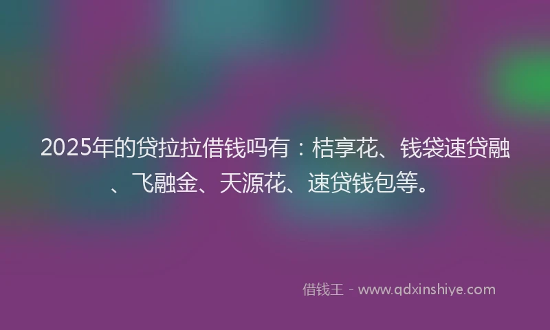 2025年的贷拉拉借钱吗有：桔享花、钱袋速贷融、飞融金、天源花、速贷钱包等。