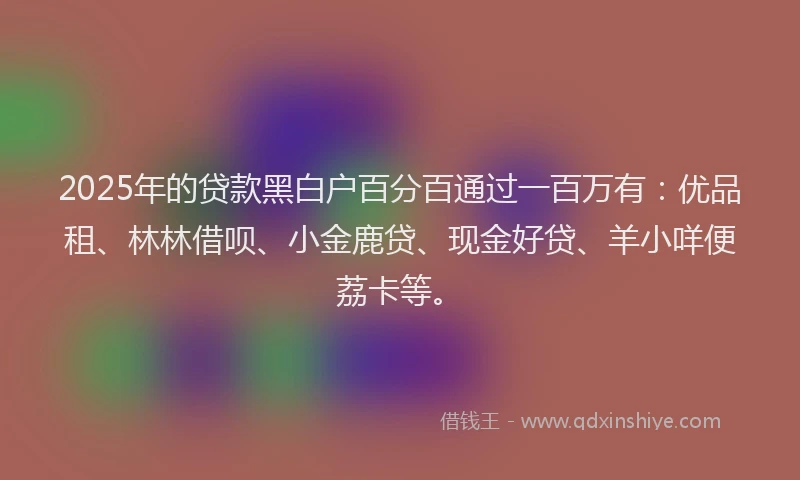 2025年的贷款黑白户百分百通过一百万有：优品租、林林借呗、小金鹿贷、现金好贷、羊小咩便荔卡等。