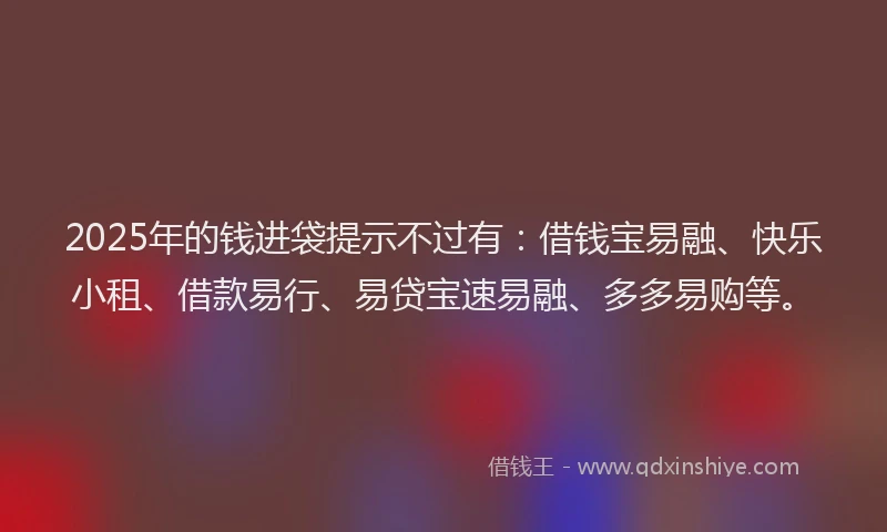 2025年的钱进袋提示不过有：借钱宝易融、快乐小租、借款易行、易贷宝速易融、多多易购等。