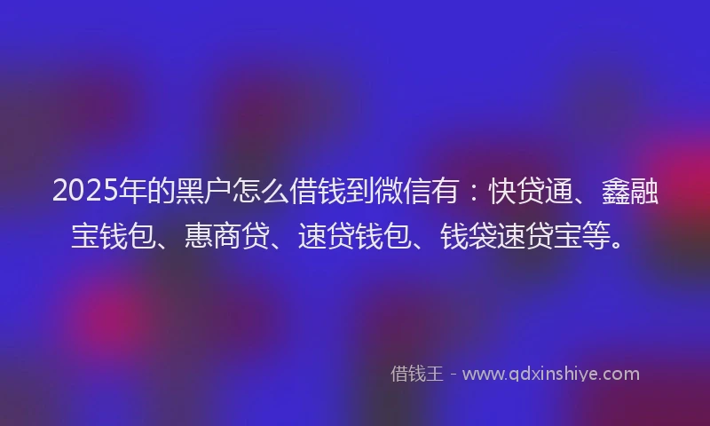 2025年的黑户怎么借钱到微信有：快贷通、鑫融宝钱包、惠商贷、速贷钱包、钱袋速贷宝等。