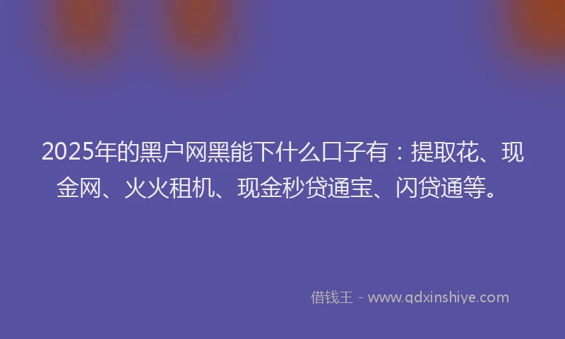 2025年的黑户网黑能下什么口子有：提取花、现金网、火火租机、现金秒贷通宝、闪贷通等。