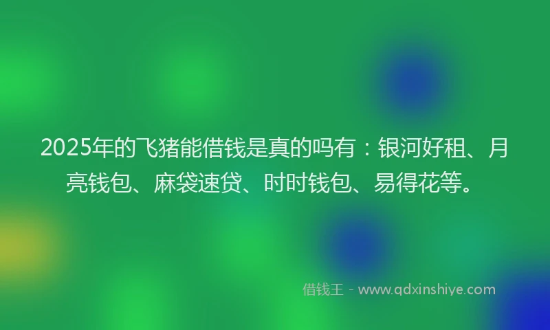 2025年的飞猪能借钱是真的吗有：银河好租、月亮钱包、麻袋速贷、时时钱包、易得花等。