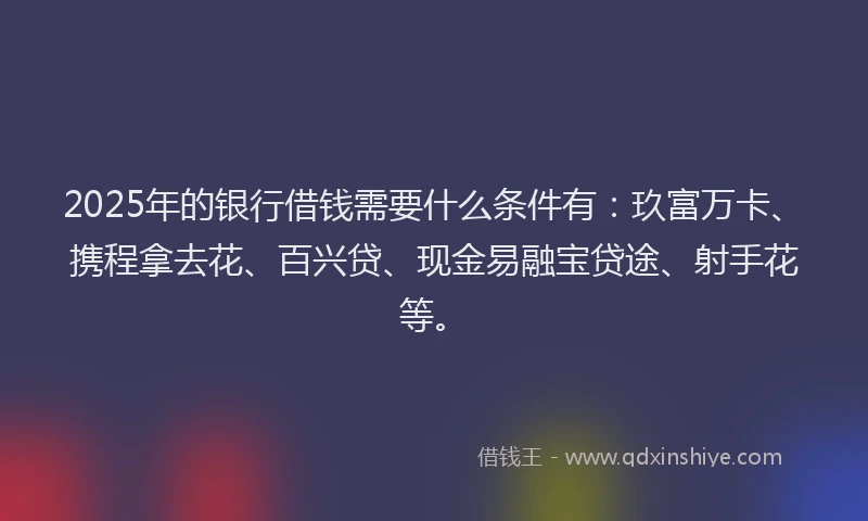 2025年的银行借钱需要什么条件有：玖富万卡、携程拿去花、百兴贷、现金易融宝贷途、射手花等。