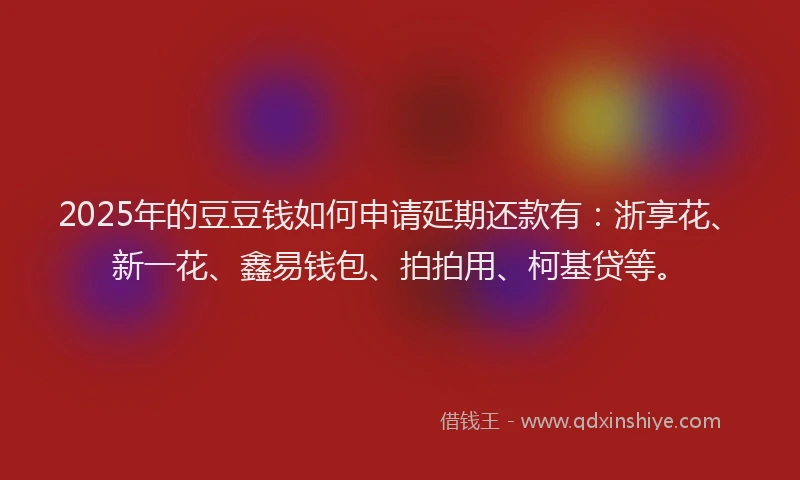 2025年的豆豆钱如何申请延期还款有:浙享花、新一花、鑫易钱包、拍拍用、柯基贷等。