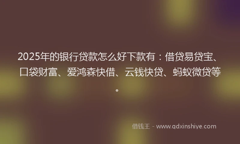 2025年的银行贷款怎么好下款有：借贷易贷宝、口袋财富、爱鸿森快借、云钱快贷、蚂蚁微贷等。