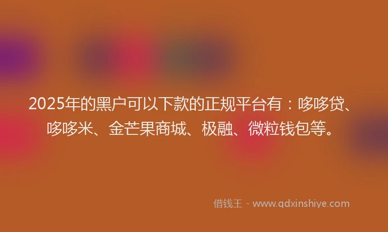 2025年的黑户可以下款的正规平台有：哆哆贷、哆哆米、金芒果商城、极融、微粒钱包等。