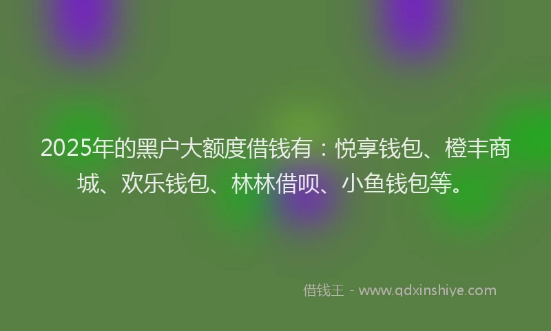 2025年的黑户大额度借钱有：悦享钱包、橙丰商城、欢乐钱包、林林借呗、小鱼钱包等。