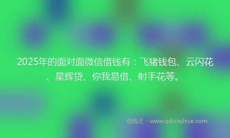 2025年的面对面微信借钱有：飞猪钱包、云闪花、星辉贷、你我易借、射手花等。