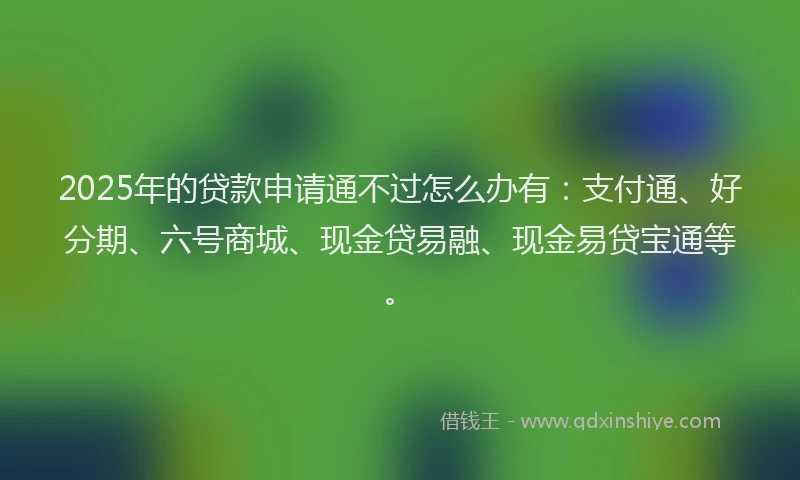 2025年的贷款申请通不过怎么办有：支付通、好分期、六号商城、现金贷易融、现金易贷宝通等。