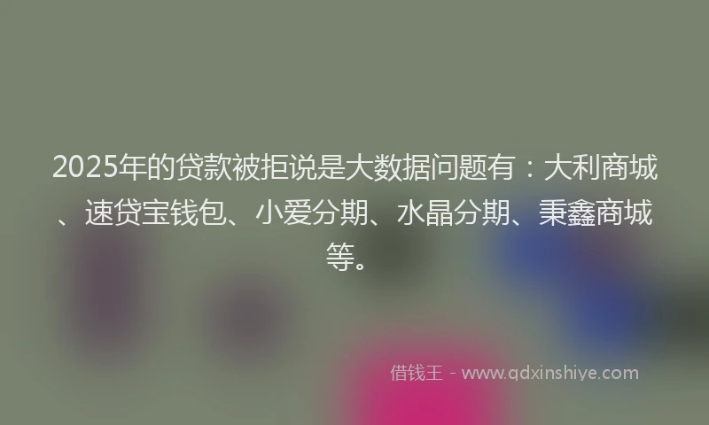 2025年的贷款被拒说是大数据问题有：大利商城、速贷宝钱包、小爱分期、水晶分期、秉鑫商城等。
