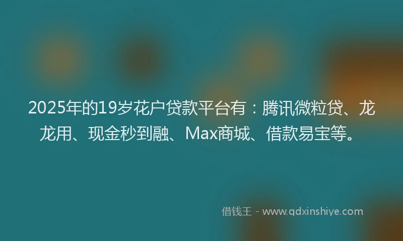 2025年的19岁花户贷款平台有：腾讯微粒贷、龙龙用、现金秒到融、Max商城、借款易宝等。