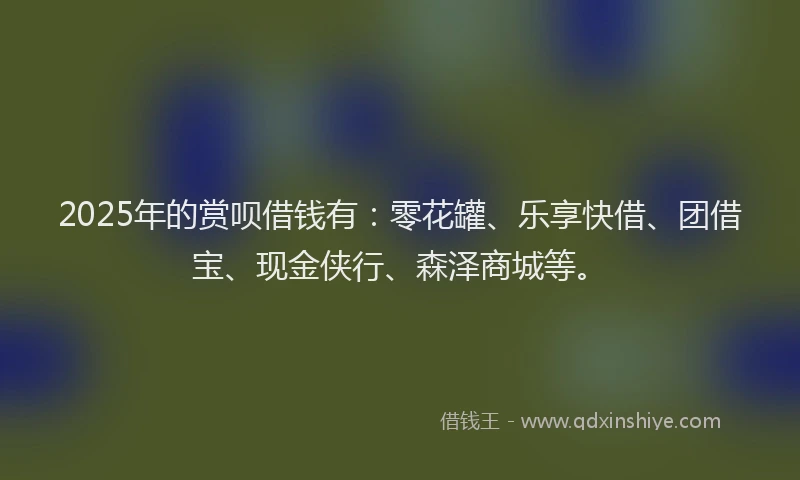2025年的赏呗借钱有：零花罐、乐享快借、团借宝、现金侠行、森泽商城等。