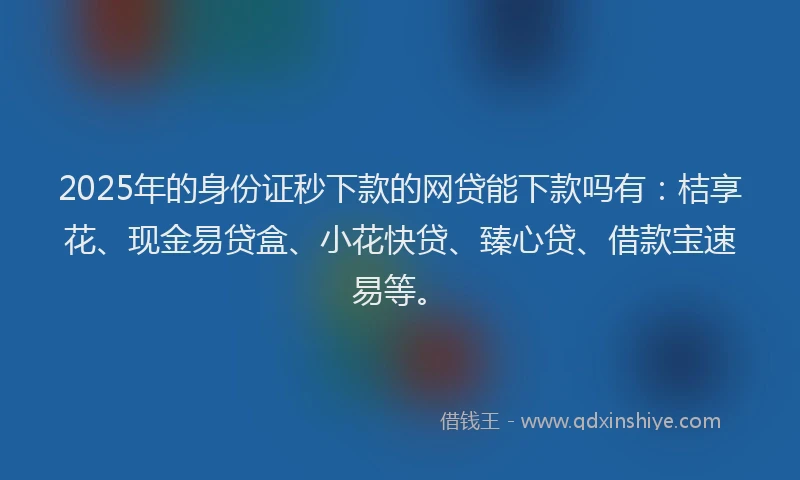 2025年的身份证秒下款的网贷能下款吗有：桔享花、现金易贷盒、小花快贷、臻心贷、借款宝速易等。