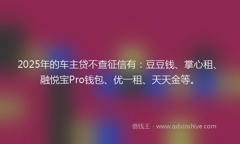 2025年的车主贷不查征信有：豆豆钱、掌心租、融悦宝Pro钱包、优一租、天天金等。