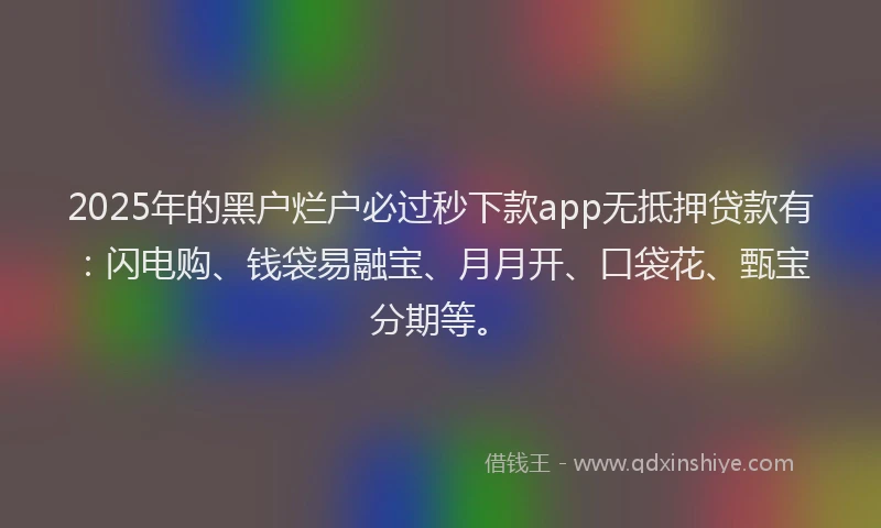 2025年的黑户烂户必过秒下款app无抵押贷款有：闪电购、钱袋易融宝、月月开、口袋花、甄宝分期等。