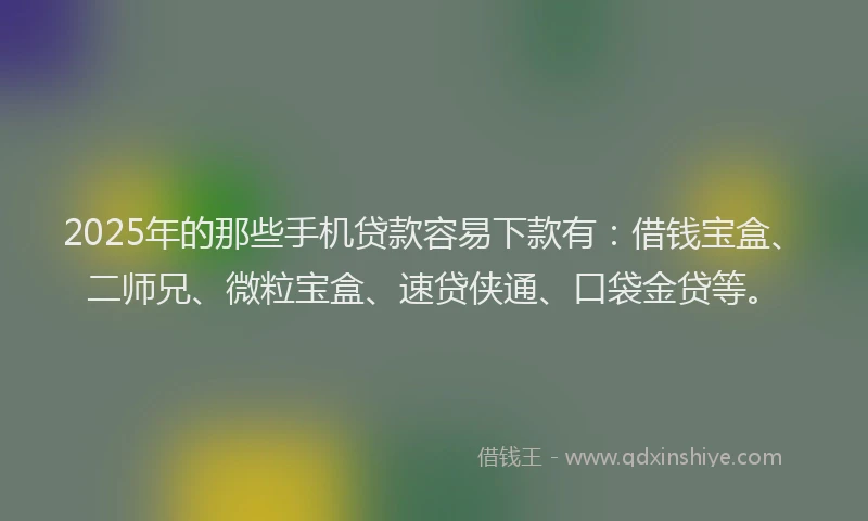 2025年的那些手机贷款容易下款有：借钱宝盒、二师兄、微粒宝盒、速贷侠通、口袋金贷等。