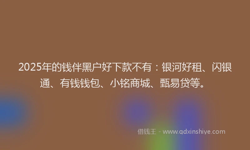 2025年的钱伴黑户好下款不有：银河好租、闪银通、有钱钱包、小铭商城、甄易贷等。