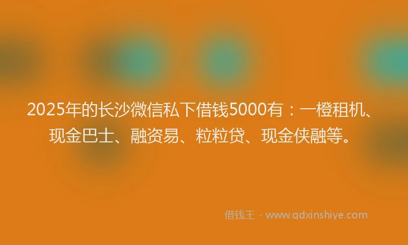 2025年的长沙微信私下借钱5000有：一橙租机、现金巴士、融资易、粒粒贷、现金侠融等。