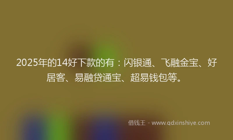 2025年的14好下款的有：闪银通、飞融金宝、好居客、易融贷通宝、超易钱包等。