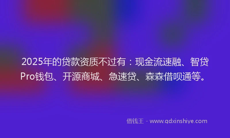 2025年的贷款资质不过有：现金流速融、智贷Pro钱包、开源商城、急速贷、森森借呗通等。