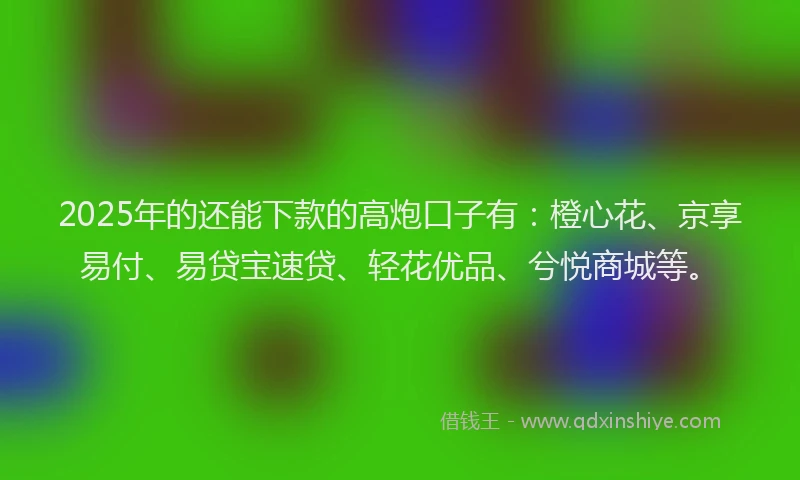2025年的还能下款的高炮口子有：橙心花、京享易付、易贷宝速贷、轻花优品、兮悦商城等。