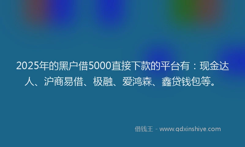 2025年的黑户借5000直接下款的平台有：现金达人、沪商易借、极融、爱鸿森、鑫贷钱包等。