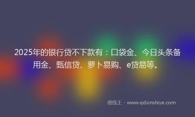 2025年的银行贷不下款有：口袋金、今日头条备用金、甄信贷、萝卜易购、e贷易等。