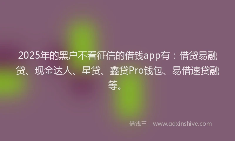2025年的黑户不看征信的借钱app有：借贷易融贷、现金达人、星贷、鑫贷Pro钱包、易借速贷融等。