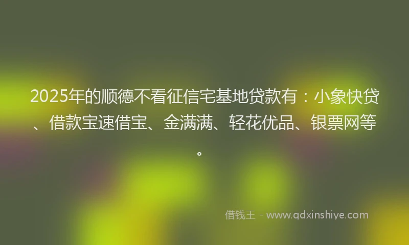 2025年的顺德不看征信宅基地贷款有：小象快贷、借款宝速借宝、金满满、轻花优品、银票网等。