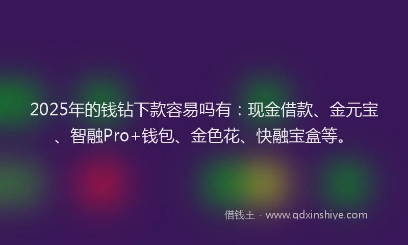 2025年的钱钻下款容易吗有：现金借款、金元宝、智融Pro+钱包、金色花、快融宝盒等。
