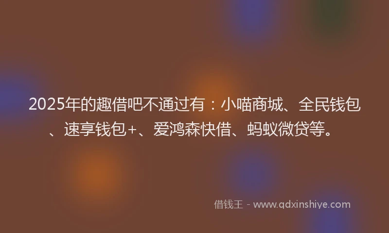2025年的趣借吧不通过有：小喵商城、全民钱包、速享钱包+、爱鸿森快借、蚂蚁微贷等。