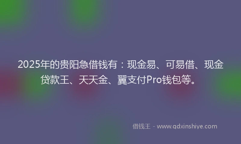 2025年的贵阳急借钱有：现金易、可易借、现金贷款王、天天金、翼支付Pro钱包等。