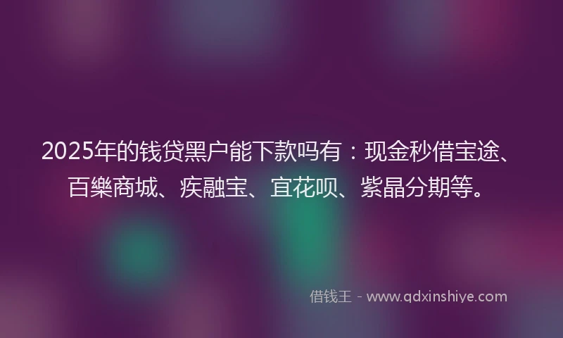 2025年的钱贷黑户能下款吗有：现金秒借宝途、百樂商城、疾融宝、宜花呗、紫晶分期等。